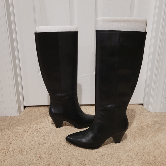 Vince Camuto Dress Up Buttercup Knee High Black Heeled Boots in Wide Calf - Picture 2 of 8